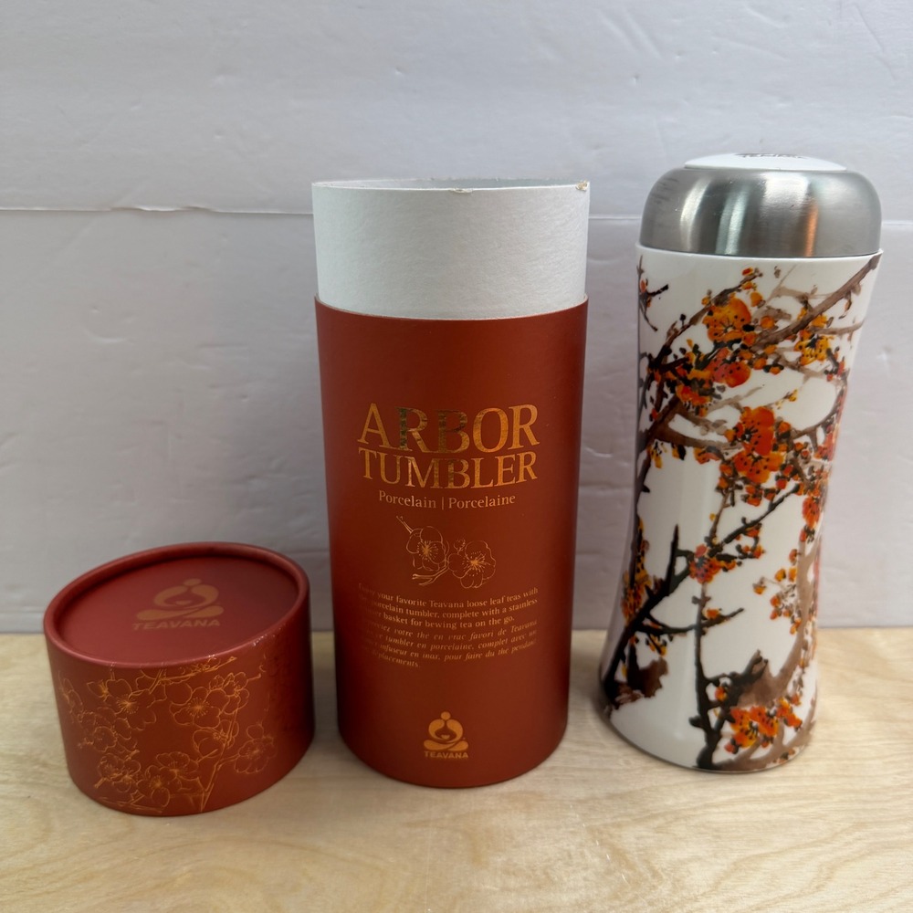 Teavana Arbor Tumbler Fine Porcelain Tea Infuser Mug Cherry Blossom Floral
